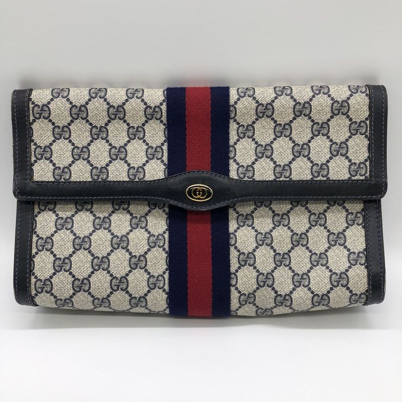 Gucci Clutch Bag Second Bag Pouch GG Supreme Sherry Navy Ladies Men's Old Gucci