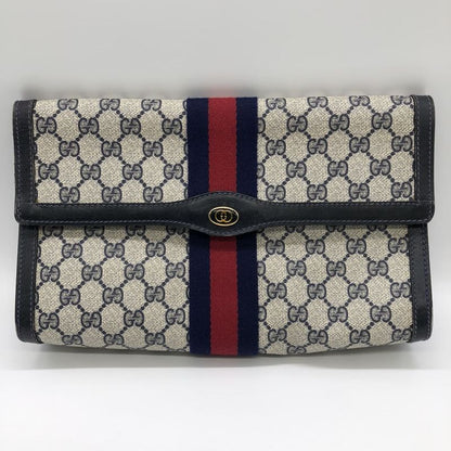 Gucci Clutch Bag Second Bag Pouch GG Supreme Sherry Navy Ladies Men's Old Gucci
