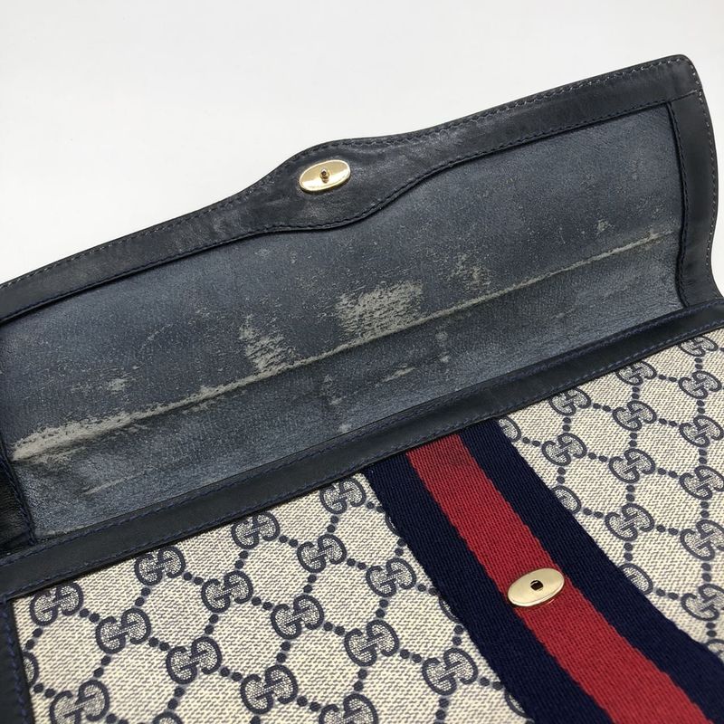 Gucci Clutch Bag Second Bag Pouch GG Supreme Sherry Navy Ladies Men's Old Gucci