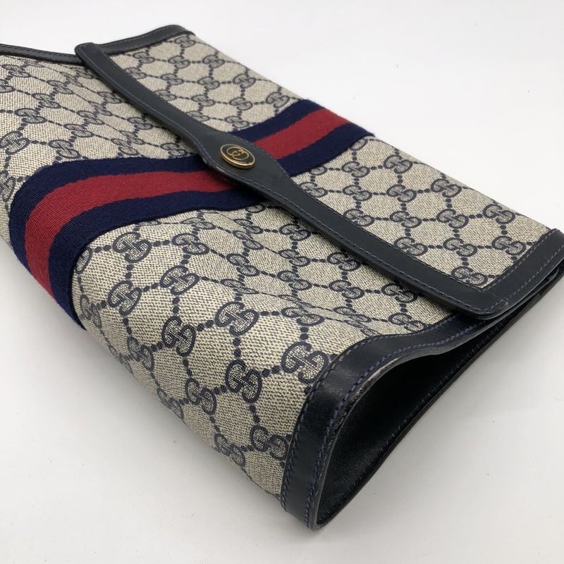 Gucci Clutch Bag Second Bag Pouch GG Supreme Sherry Navy Ladies Men's Old Gucci