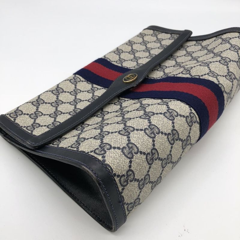 Gucci Clutch Bag Second Bag Pouch GG Supreme Sherry Navy Ladies Men's Old Gucci