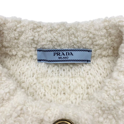 Prada Top White Gold Bou Cles Mohair Cardigan Logo Knit