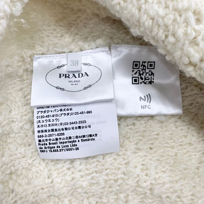 Prada Top White Gold Bou Cles Mohair Cardigan Logo Knit