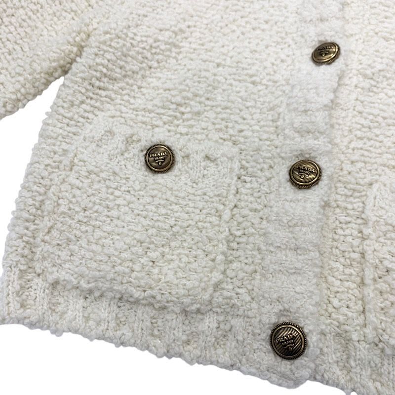Prada Top White Gold Bou Cles Mohair Cardigan Logo Knit