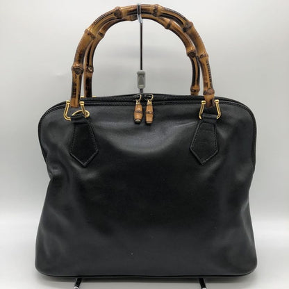 Gucci 000 1186 Bamboo Handbag Leather Black Old Gucci Vintage Women Men Fashion