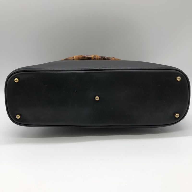 Gucci 000 1186 Bamboo Handbag Leather Black Old Gucci Vintage Women Men Fashion