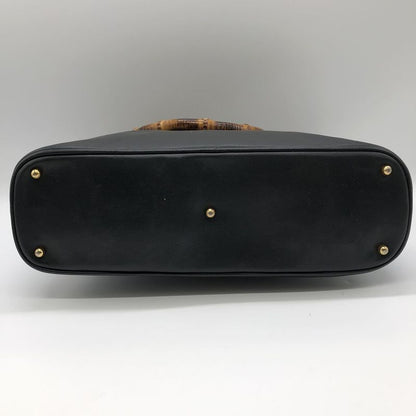Gucci 000 1186 Bamboo Handbag Leather Black Old Gucci Vintage Women Men Fashion