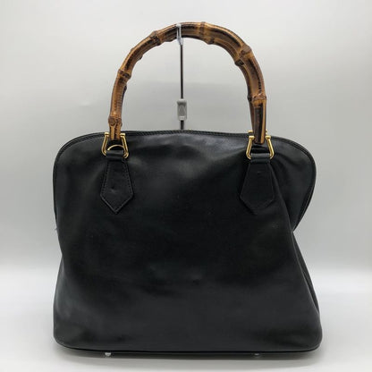 Gucci 000 1186 Bamboo Handbag Leather Black Old Gucci Vintage Women Men Fashion