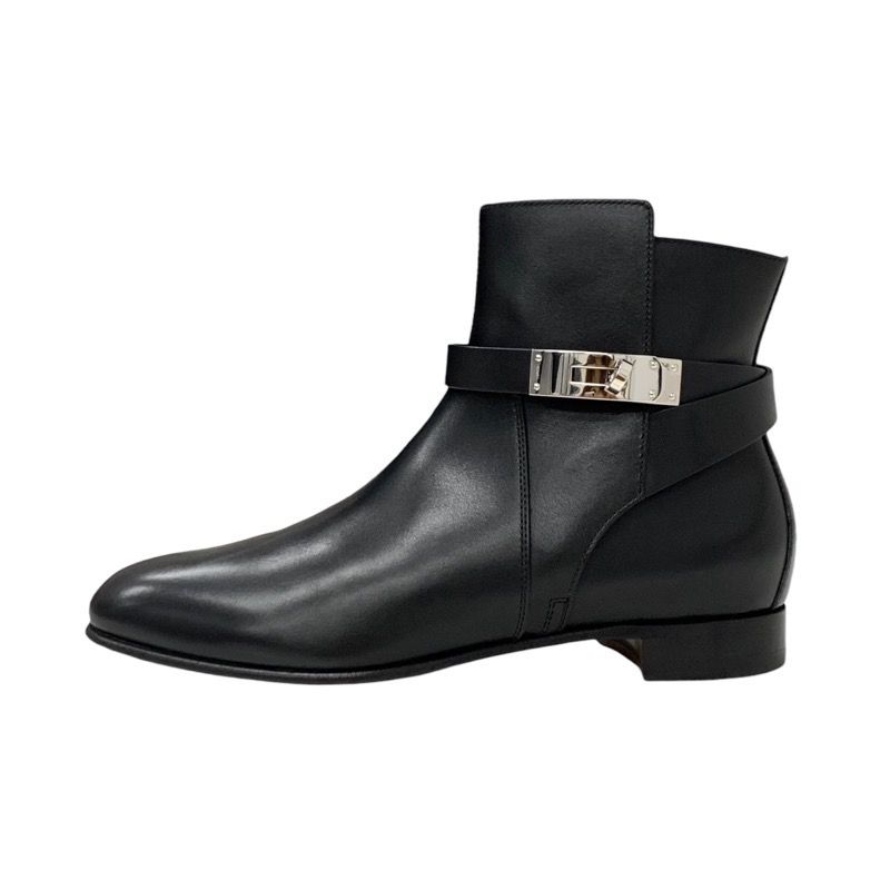 Hermes Neo Boots Short Boots Shoes Leather Black Silver Kelly Hardware