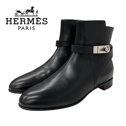 Hermes Neo Boots Short Boots Shoes Leather Black Silver Kelly Hardware