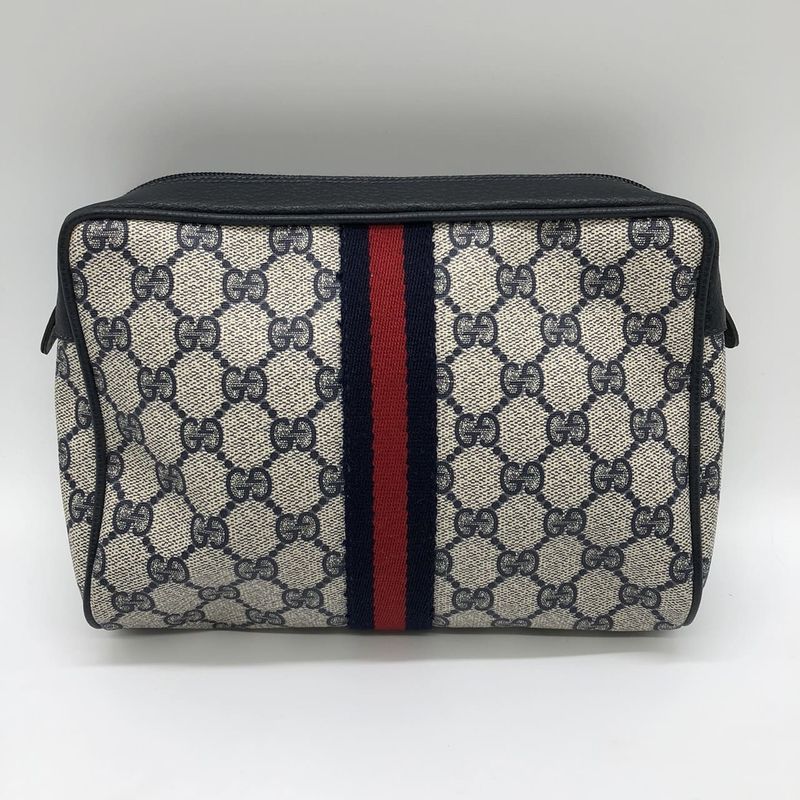 Gucci Clutch Bag Second Bag Pouch GG Supreme Vintage Old Gucci Navy Ladies Men