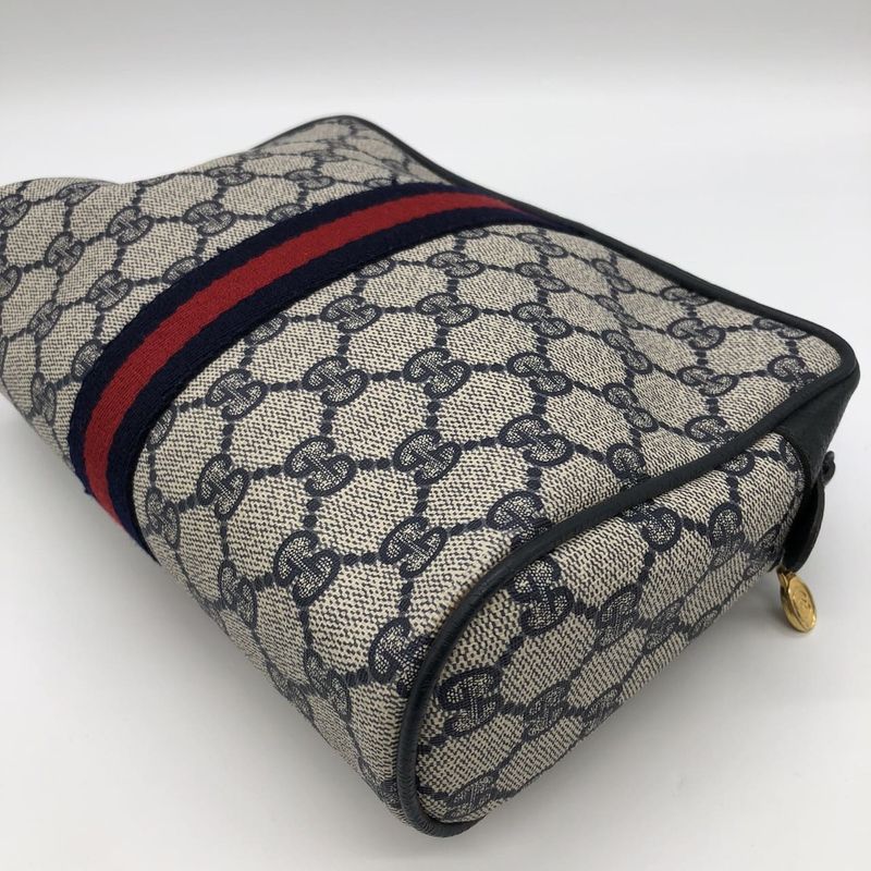 Gucci Clutch Bag Second Bag Pouch GG Supreme Vintage Old Gucci Navy Ladies Men