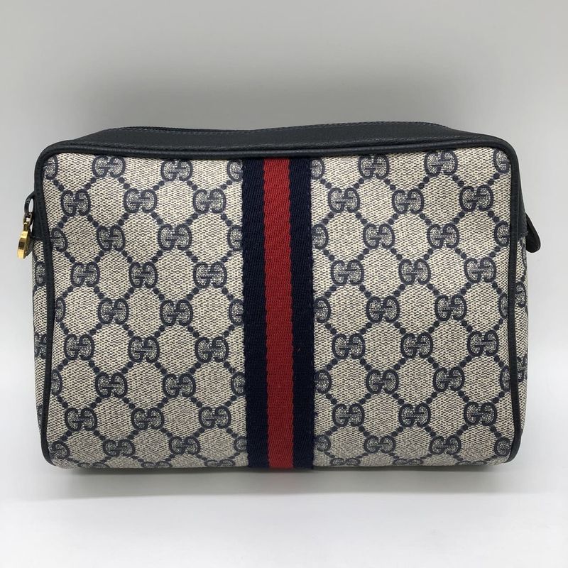 Gucci Clutch Bag Second Bag Pouch GG Supreme Vintage Old Gucci Navy Ladies Men