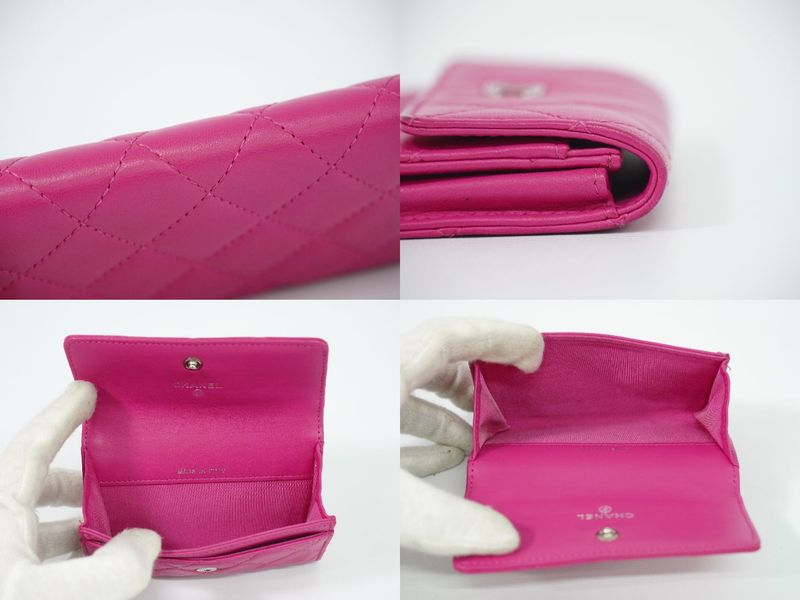 Authentic Chanel Coco Mark Matelasse Card Case Business Card Holder Lambskin