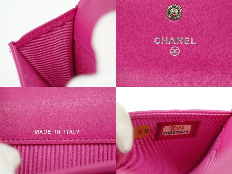 Authentic Chanel Coco Mark Matelasse Card Case Business Card Holder Lambskin