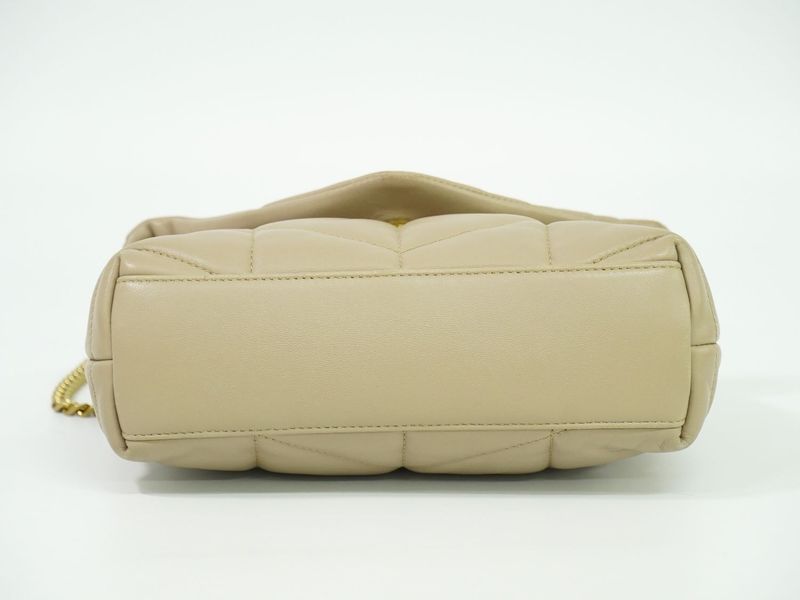 Authentic Saint Laurent Lou Puffer Chain Shoulder Bag Pochette Leather Beige