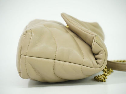 Authentic Saint Laurent Lou Puffer Chain Shoulder Bag Pochette Leather Beige