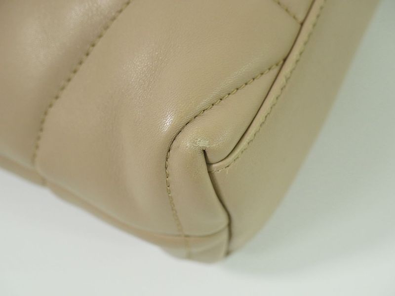 Authentic Saint Laurent Lou Puffer Chain Shoulder Bag Pochette Leather Beige