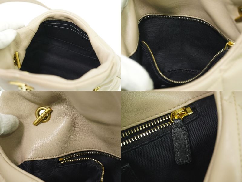 Authentic Saint Laurent Lou Puffer Chain Shoulder Bag Pochette Leather Beige