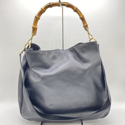 Gucci Handbag Shoulder Bag 2way Bamboo Leather Black Old Gucci Vintage Ladies