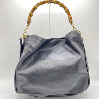 Gucci Handbag Shoulder Bag 2way Bamboo Leather Black Old Gucci Vintage Ladies