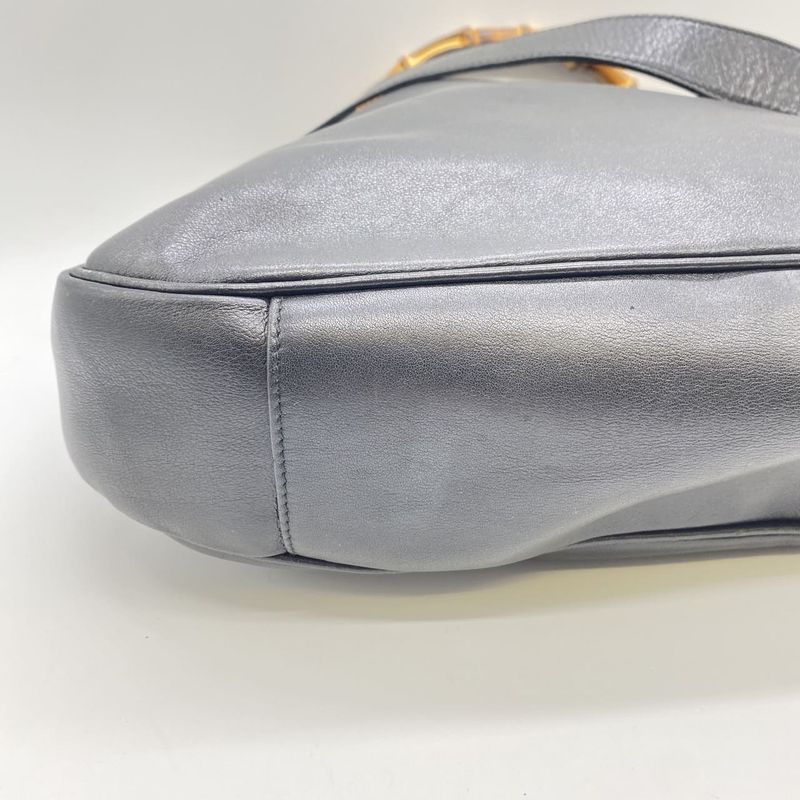 Gucci Handbag Shoulder Bag 2way Bamboo Leather Black Old Gucci Vintage Ladies