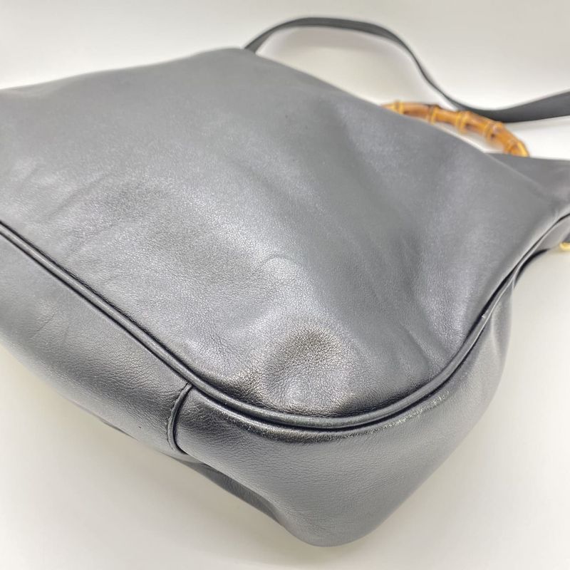 Gucci Handbag Shoulder Bag 2way Bamboo Leather Black Old Gucci Vintage Ladies