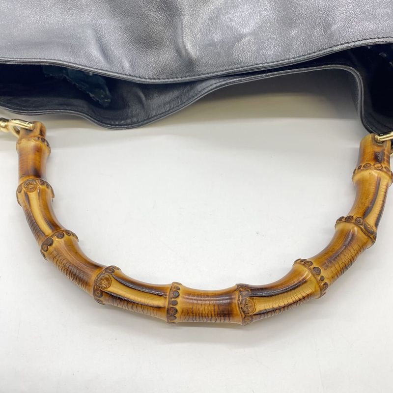 Gucci Handbag Shoulder Bag 2way Bamboo Leather Black Old Gucci Vintage Ladies