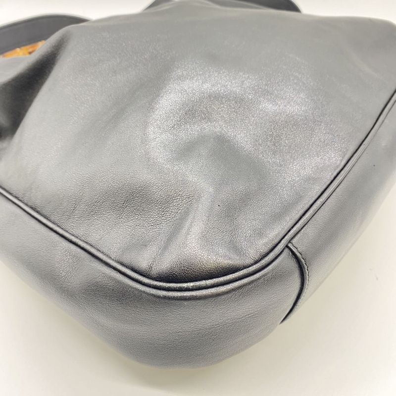 Gucci Handbag Shoulder Bag 2way Bamboo Leather Black Old Gucci Vintage Ladies