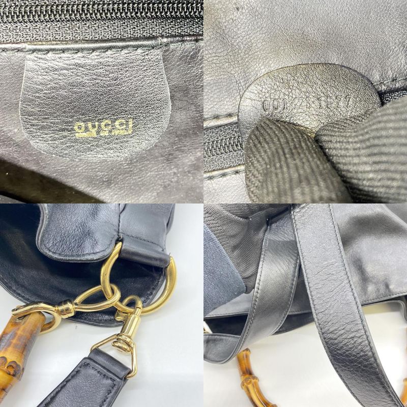 Gucci Handbag Shoulder Bag 2way Bamboo Leather Black Old Gucci Vintage Ladies