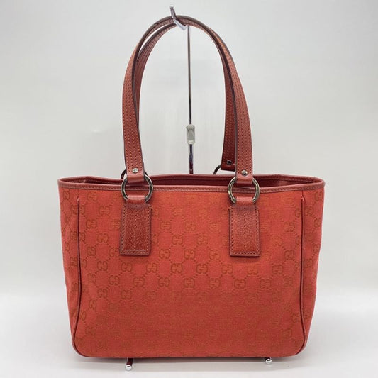 Gucci 113019 Tote Handbag GG Canvas Leather Red Ladies Men Vintage Fashion USED