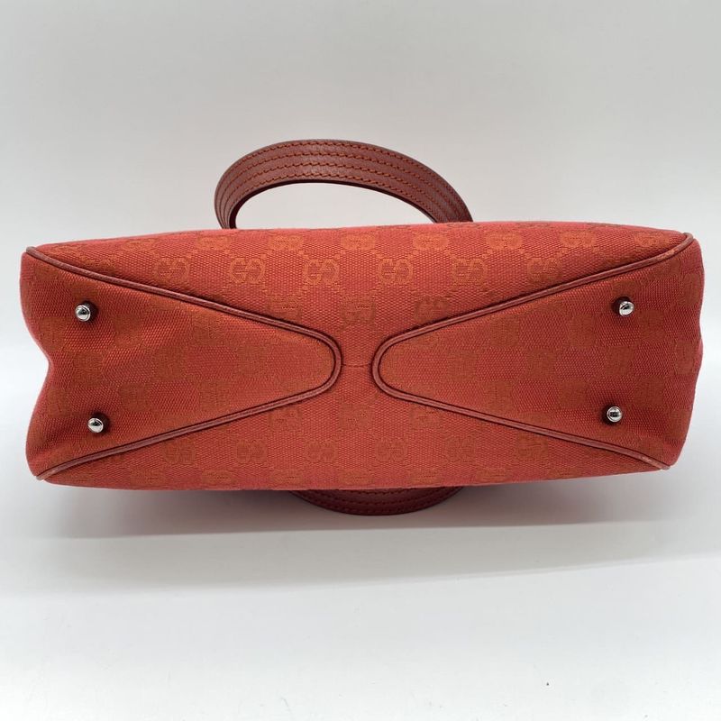 Gucci 113019 Tote Handbag GG Canvas Leather Red Ladies Men Vintage Fashion USED