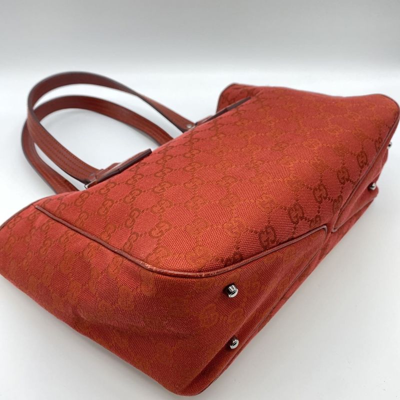 Gucci 113019 Tote Handbag GG Canvas Leather Red Ladies Men Vintage Fashion USED