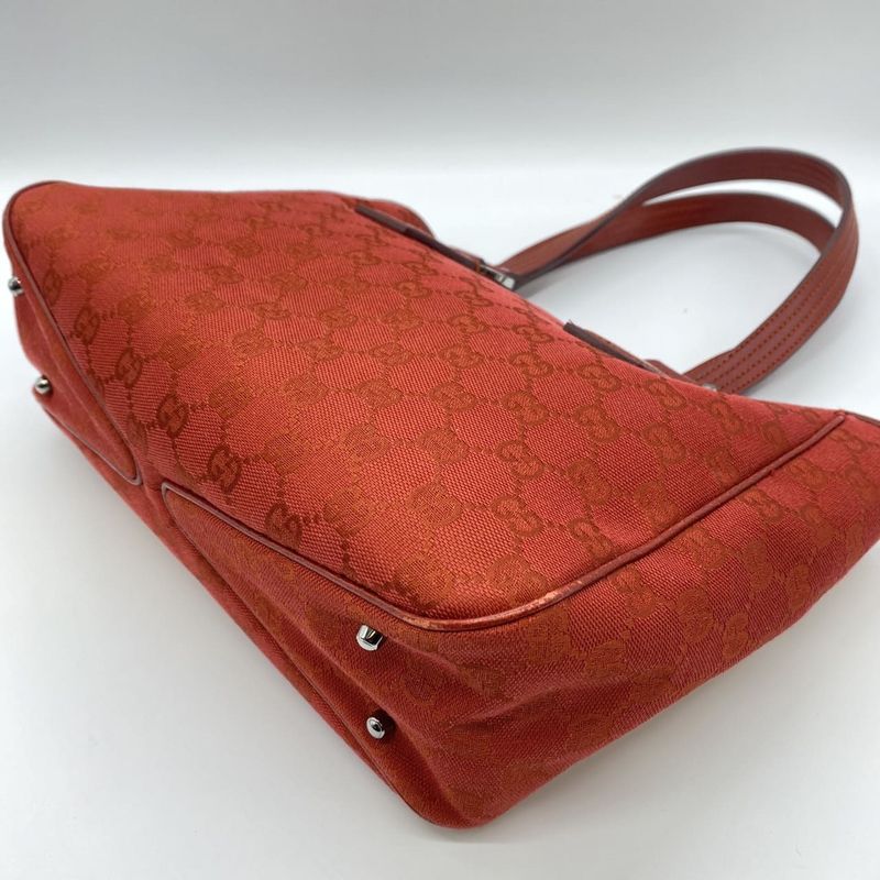 Gucci 113019 Tote Handbag GG Canvas Leather Red Ladies Men Vintage Fashion USED