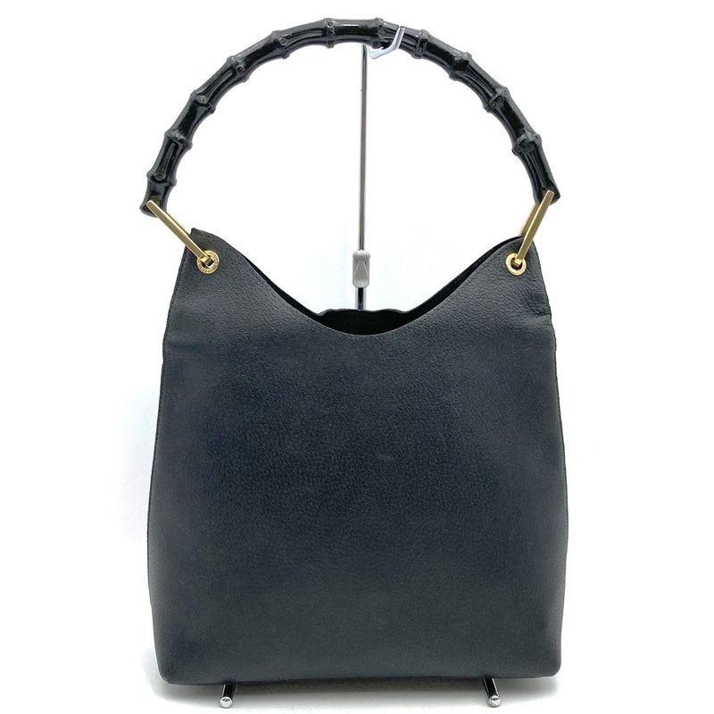 Gucci Old Gucci 00-1880 Bamboo Shoulder Bag Handbag With Pouch Black Leather