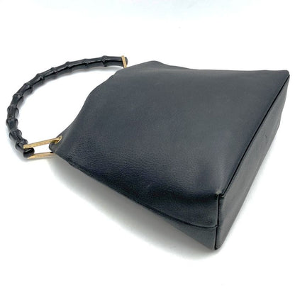 Gucci Old Gucci 00-1880 Bamboo Shoulder Bag Handbag With Pouch Black Leather