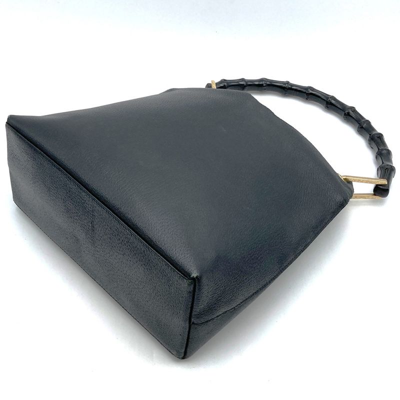 Gucci Old Gucci 00-1880 Bamboo Shoulder Bag Handbag With Pouch Black Leather
