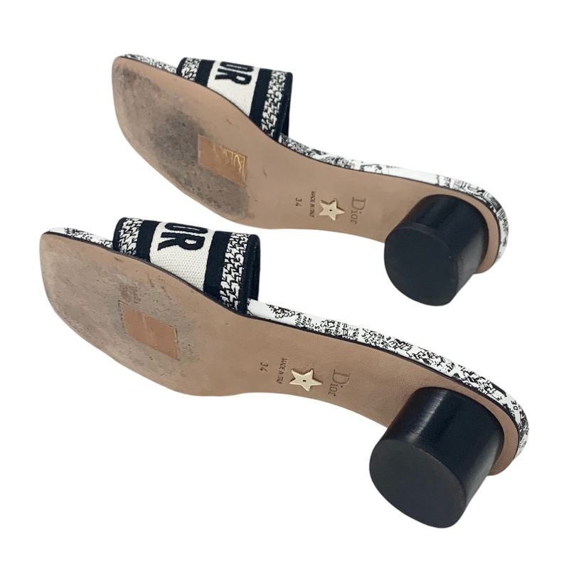 Christian DIOR DWAY Sandals Shoes Fabric White Black Mules Embroidery Logo