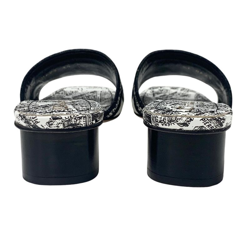 Christian DIOR DWAY Sandals Shoes Fabric White Black Mules Embroidery Logo