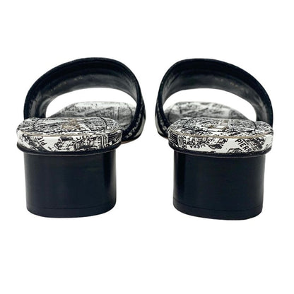 Christian DIOR DWAY Sandals Shoes Fabric White Black Mules Embroidery Logo