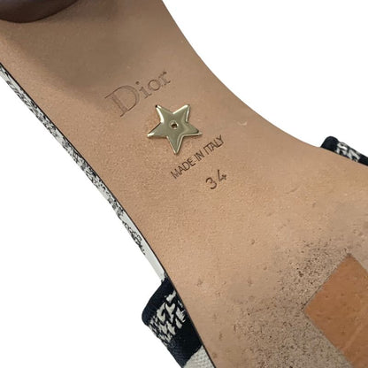 Christian DIOR DWAY Sandals Shoes Fabric White Black Mules Embroidery Logo