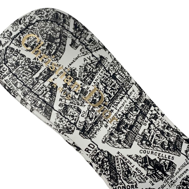 Christian DIOR DWAY Sandals Shoes Fabric White Black Mules Embroidery Logo