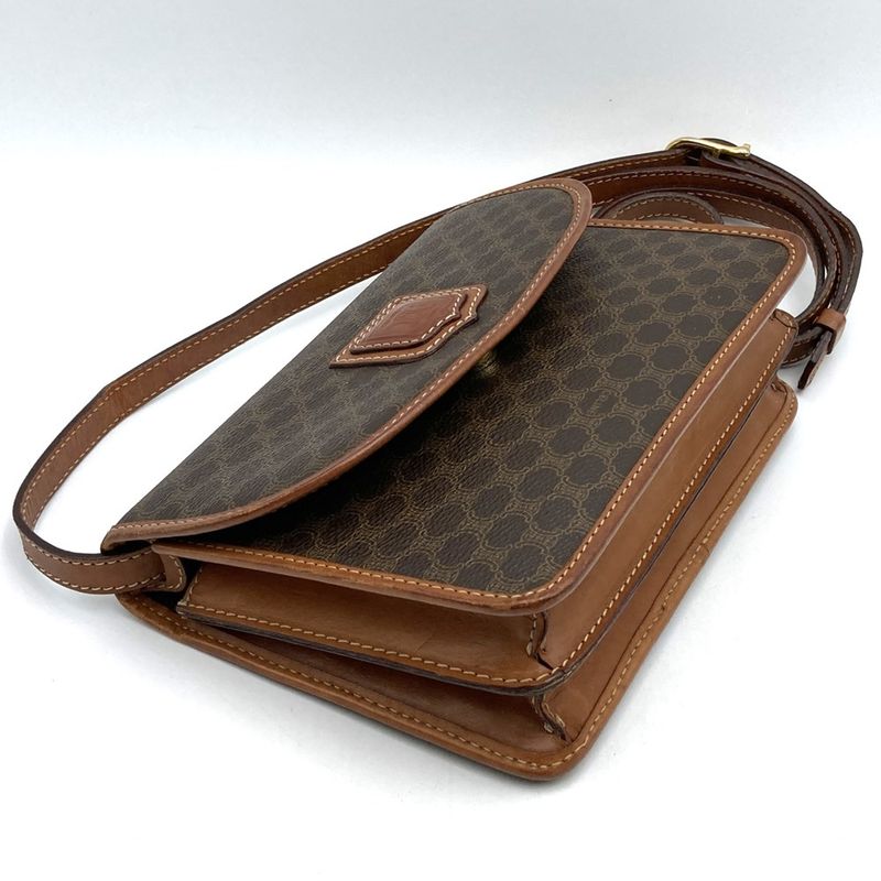 Celine M11 Macadam Shoulder Bag PVC Leather Brown Ladies Men Fashion Vintage