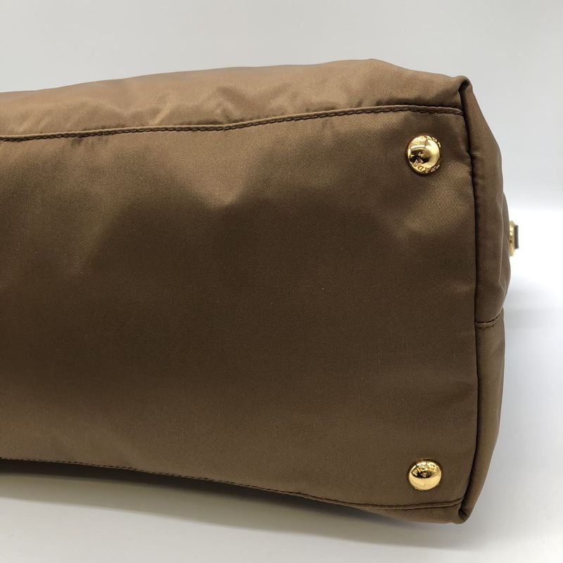 Prada Tote Handbag Shoulder Bag 2way Nylon Leather Brown Ladies Men Fashion USED
