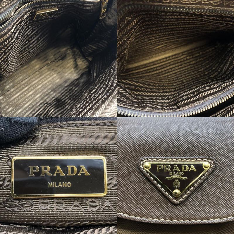 Prada Tote Handbag Shoulder Bag 2way Nylon Leather Brown Ladies Men Fashion USED
