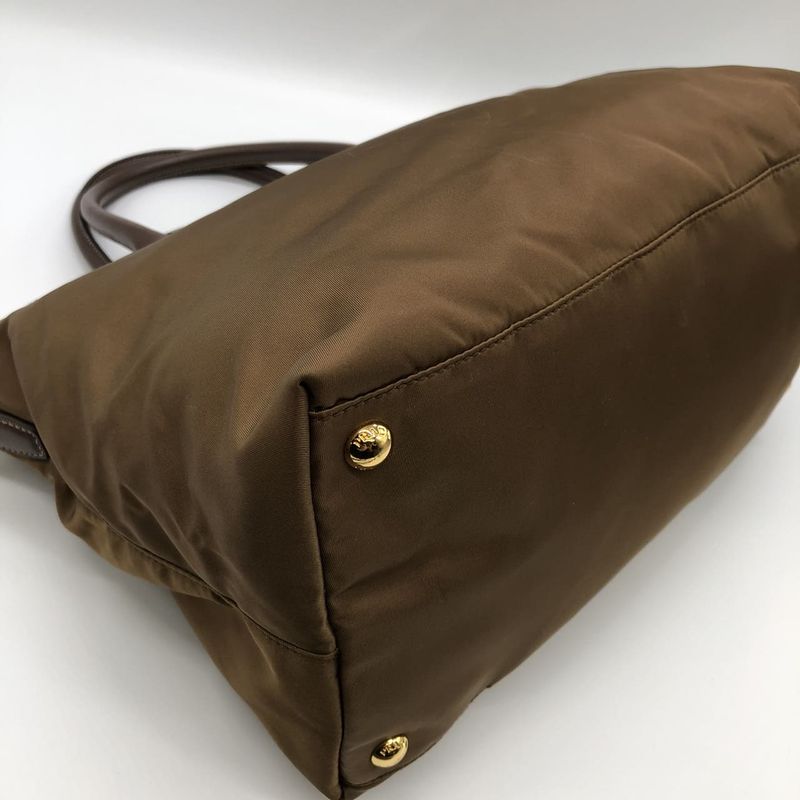 Prada Tote Handbag Shoulder Bag 2way Nylon Leather Brown Ladies Men Fashion USED