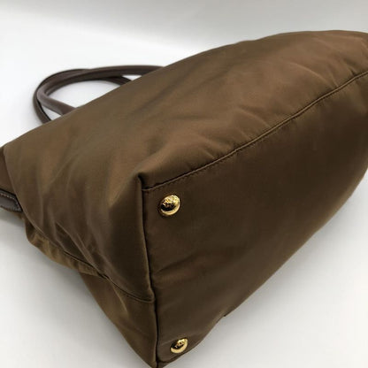 Prada Tote Handbag Shoulder Bag 2way Nylon Leather Brown Ladies Men Fashion USED