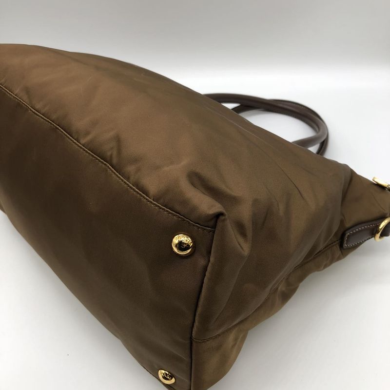 Prada Tote Handbag Shoulder Bag 2way Nylon Leather Brown Ladies Men Fashion USED