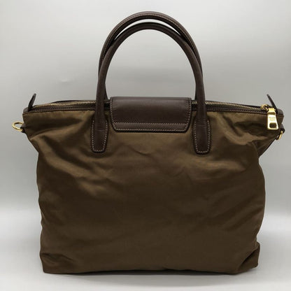 Prada Tote Handbag Shoulder Bag 2way Nylon Leather Brown Ladies Men Fashion USED