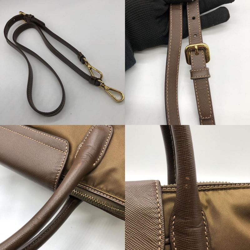 Prada Tote Handbag Shoulder Bag 2way Nylon Leather Brown Ladies Men Fashion USED